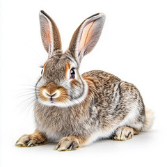 Obraz premium Eastern Cottontail Rabbit in natural pose isolated on white background, photo realistic 