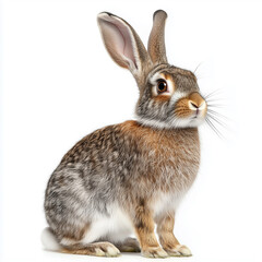 Obraz premium Eastern Cottontail Rabbit in natural pose isolated on white background, photo realistic 