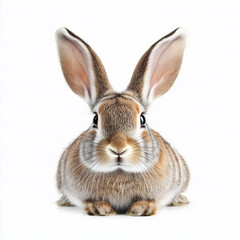 Fototapeta premium Eastern Cottontail Rabbit in natural pose isolated on white background, photo realistic 