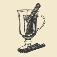 Mulled Wine Cocktail Hand Drawn. Summer Cocktail Drink Vector Illustration