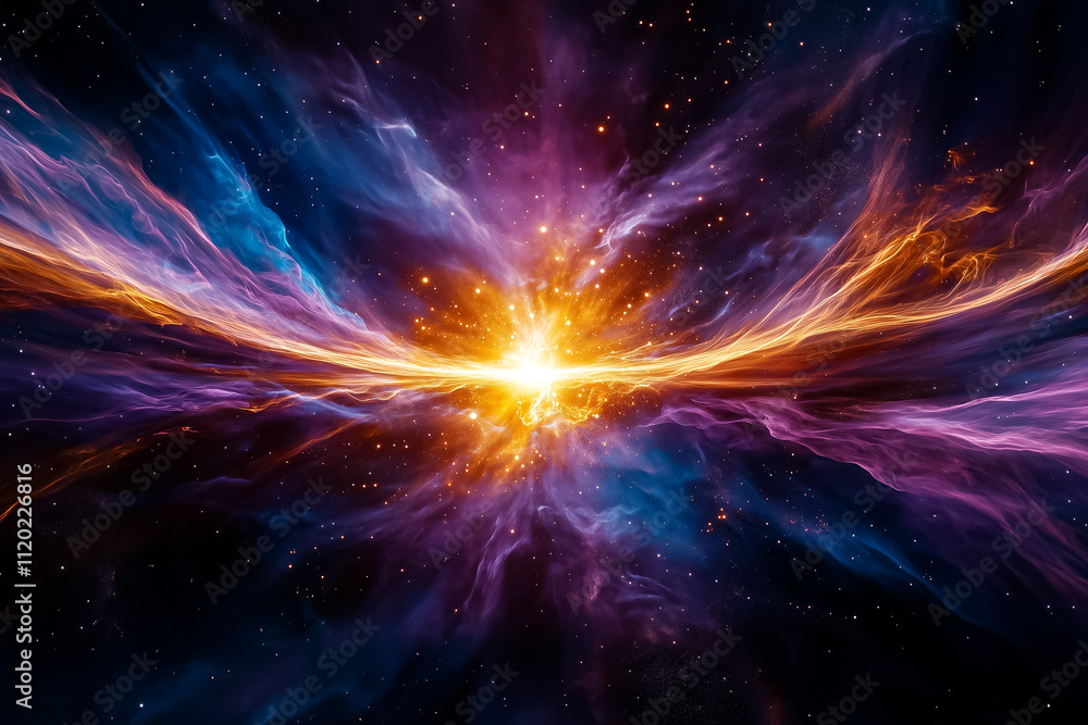 Poster energy rays burst forth from cosmic weights, creating a vivid display of light in the depths of spac