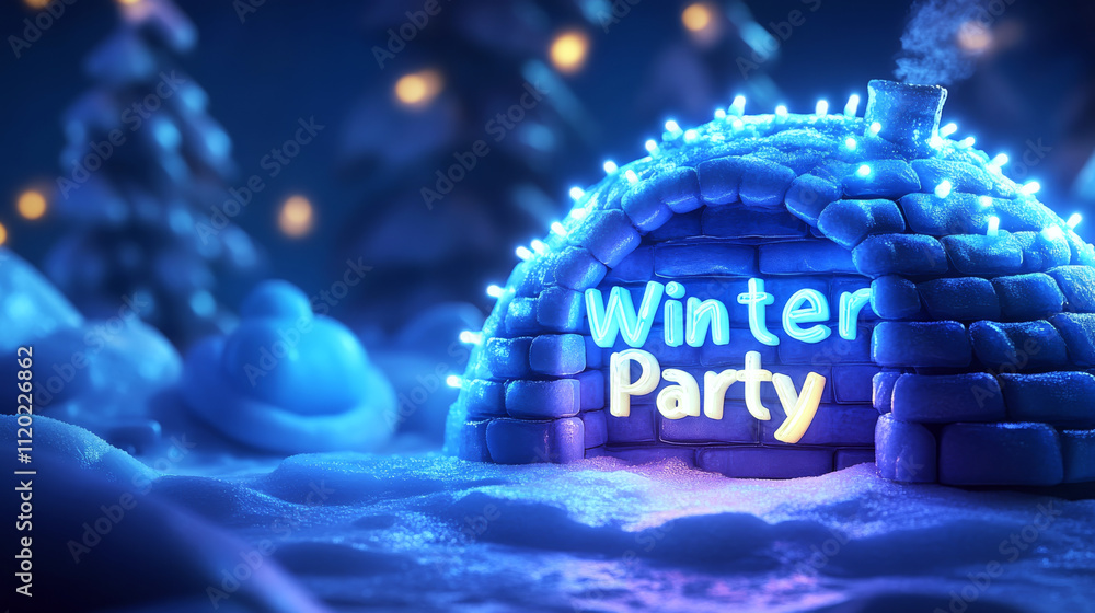 Poster igloo with glowing lights and 