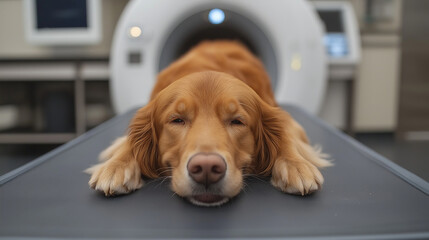  a 6 month old golden retriever getting an MRI that reveals a brain tumor