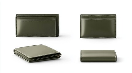 Fototapeta premium Olive Green Leather Card Holder Wallet Minimalist Design Fashion Accessory Product Photography