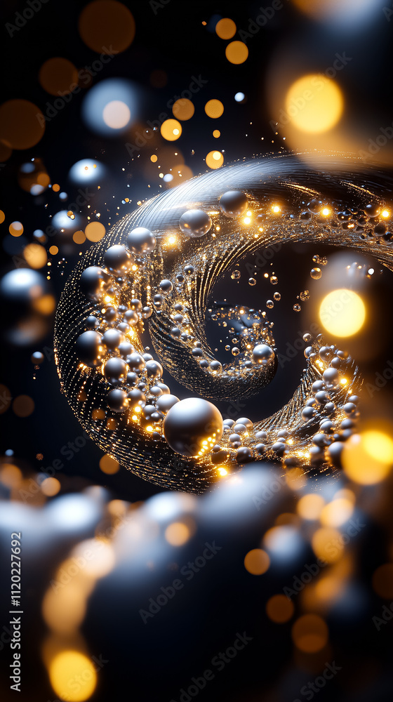 Poster abstract representation of luminous scales intertwined with swirling particles in a captivating digi