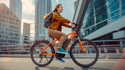 A woman riding an electric bike on a city street