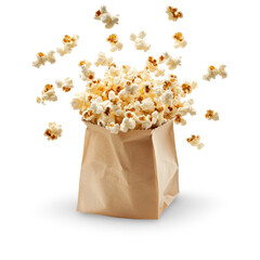 Delicious and Fluffy Popcorn Overflowing from a Brown Paper Bag Perfect for Movie Night Snacking