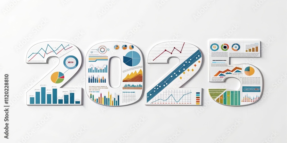 Poster future trends visualization for 2025 - a creative representation of the year 2025 featuring various 