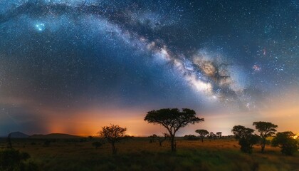Breathtaking African Savannah Nightscape with Astrophotography Sky