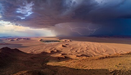 Naklejka premium Breathtaking Namib Desert Landscape During a Thunderstorm with Lightning