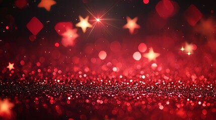 Red Glitter and Golden Stars Sparkling Background