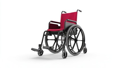 Fototapeta premium PNG Red fabric wheelchair against a white background, designed for mobility assistance.