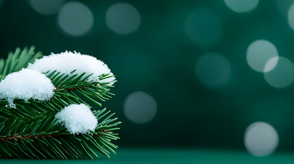 A close-up image of the year 2025 covered in snow, nestled among vibrant green pine needles, capturing a sense of winter and the upcoming new year celebrations
