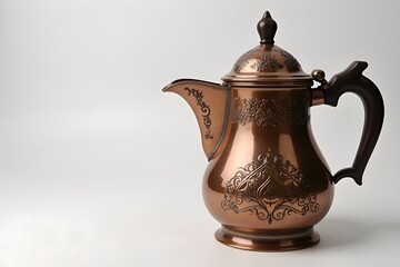 Traditional Middle Eastern Copper Coffee Pot with Arabesque Engravings