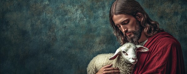 The Good Shepherd: A powerful image of Jesus Christ, the Good Shepherd, holding a lamb close, symbolizing care, protection, and love.