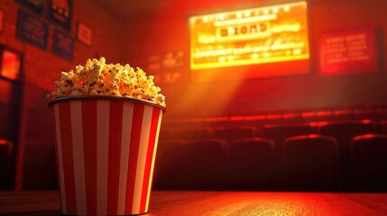 A Cozy Movie Night with Fresh Popcorn in a Vibrant Cinema Setting Featuring a Bright Screen and Comfortable Seating