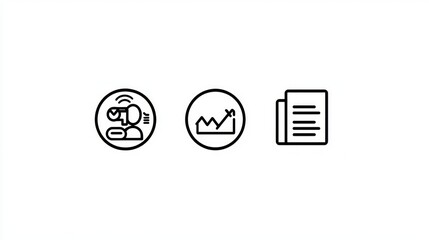 Simple icons depicting marketing, growth, and reports.