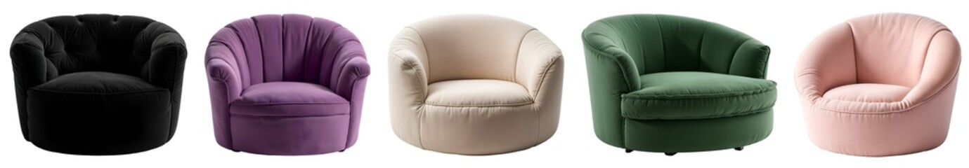 Obraz premium Set of decorative round boucle armchair, isolated on transparent background