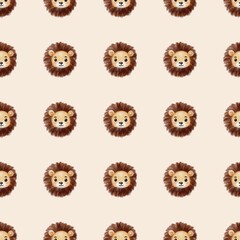 Unique watercolor pattern featuring playful lions on a soft background