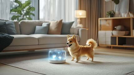 Playful Dog in Modern Living Room Setting