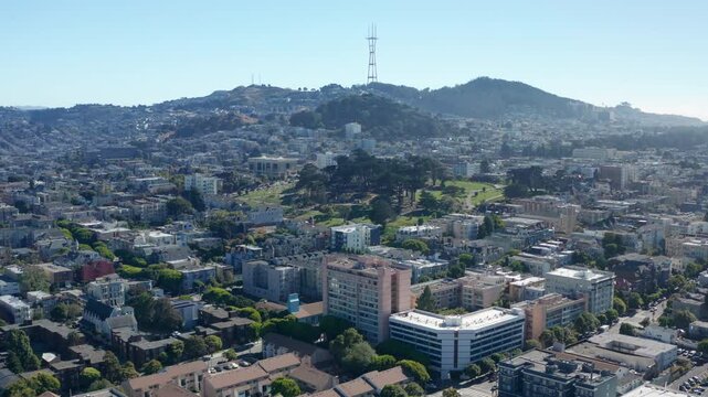 Aerial views of San Francisco's Golden Gate Park and Sutro Tower