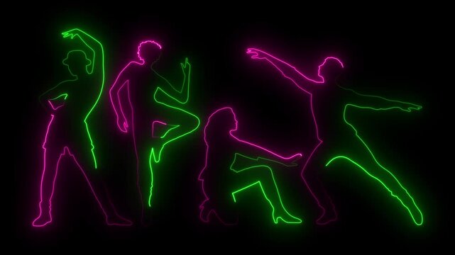 Silhouettes of dancing people dancing jazz funk, hip hop, house dance, Vogue dancing. Dancer on a dark colored background
