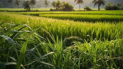 Fototapeta premium Lush green paddy field background