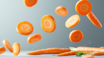 Vibrant Falling Carrot Slices - Dynamic Culinary Visual for Healthy Food Promotion
