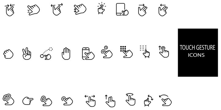 Touch gesture simple concept 24 icons set. Gesture icons for touch devices, touch screen.Vector illustration.