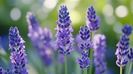 A close-up of vibrant purple lavender flower in a lush garden setting.