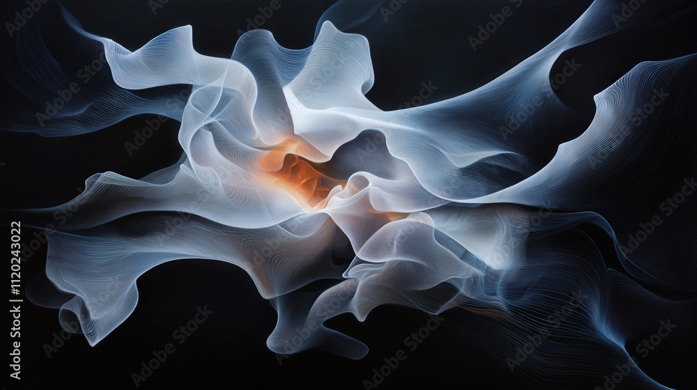 Poster dynamic data streams, glowing lines forming flowing patterns on a dark canvas