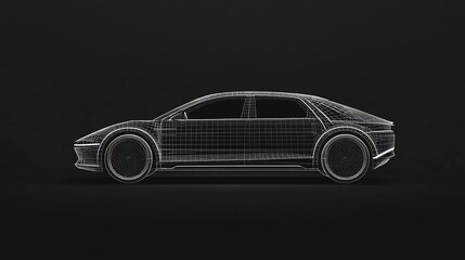 Naklejka premium Modern Minimalist 3D Line Art Rendering of Futuristic Automotive Vehicle in Architectural Blueprint Style