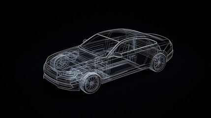 Naklejka premium Minimalist 3D Line Art Rendering of Modern Automotive Blueprint Design