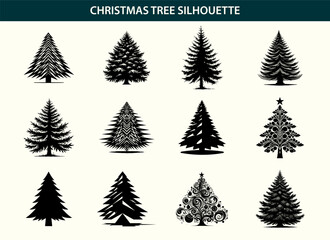Minimalist Black Holiday Tree Silhouette Vector Art on Transparent Background – Customizable Format