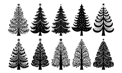 Fototapeta premium Minimalist Black Holiday Tree Silhouette Vector Art on Transparent Background – Customizable Format