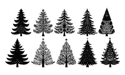 Obraz premium Minimalist Black Holiday Tree Silhouette Vector Art on Transparent Background – Customizable Format