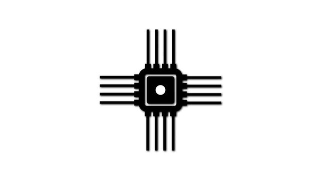 Microchip line icon, computer processor icon, simple logotype CPU icon animation.Microchip line animation. Electronic component animated icon. Moving signals, scaling circles. Processor chip