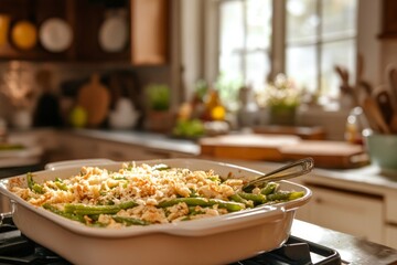 Green Bean Casserole Prepared with Love in a Festive Kitchen