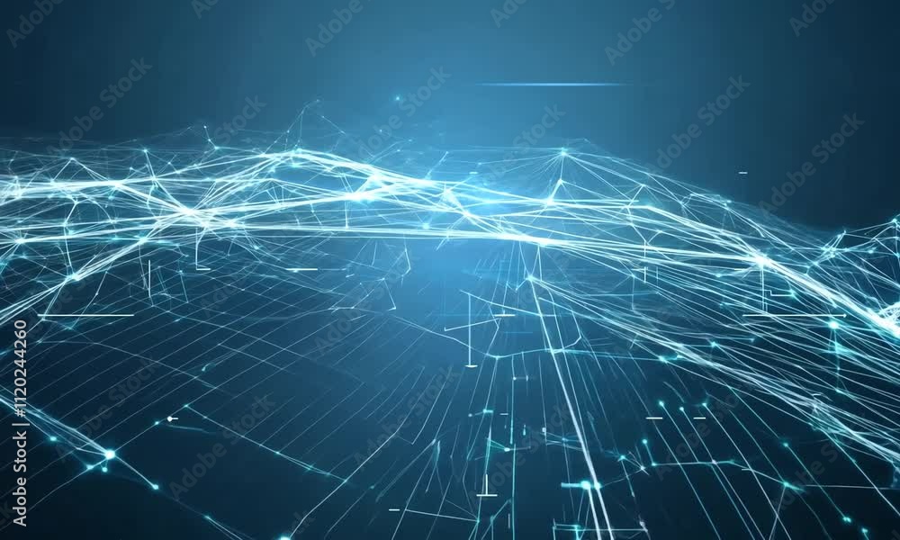 Poster exploring the dynamic patterns of light and technology in a mesmerizing digital landscape at night. 