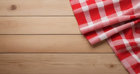 Obraz premium Fabric_cloth_or_checked_red_on_wood_table_counte