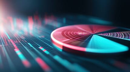 Obraz premium Abstract visualization of data analytics with pie chart and glowing elements showcasing the importance of information interpretation and decision making