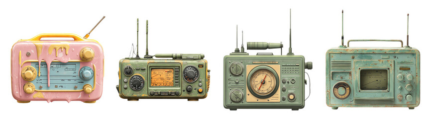 Fototapeta premium Vintage Radio Collection on Transparent Background