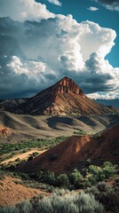 Visual storytelling photography narrative, Majestic Mountain Landscape Under Dramatic Clouds