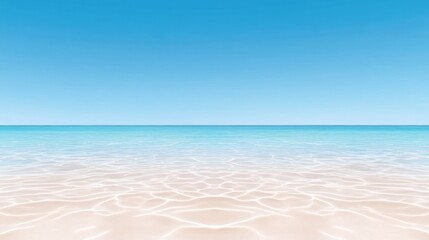 Fototapeta premium Tranquil beach scene with clear water and blue sky.