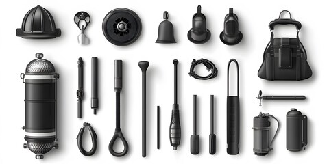 Theme: Fire Department, Icon Set, Shapes, Objects, Black and White, on White Background, Abstract Image, Texture, Pattern Background, Wallpaper, Cover and Screen of Smartphone, PC, Laptop, 9:16 and 16