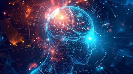 Digital background perfect for tech processes, neural networks, artificial intelligence, data transfer and encryption, digital archives, sound and graphic presentations, science, education