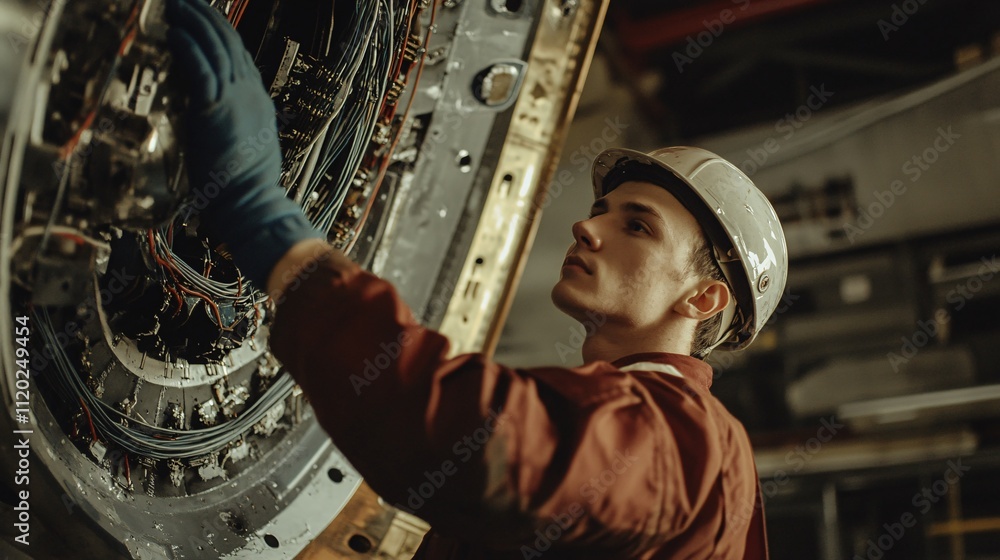 Poster technicians performing quality checks on rocket components in factory