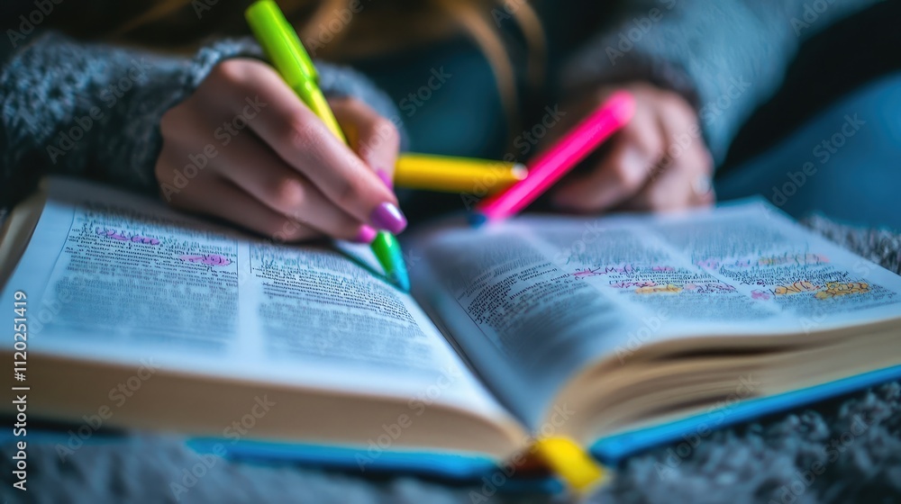 Poster a study session with an open textbook and highlighters ready to use