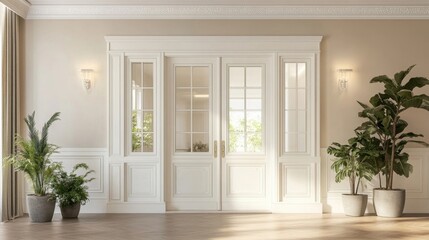 Elegant Interior with Light-Colored Doors and Plants