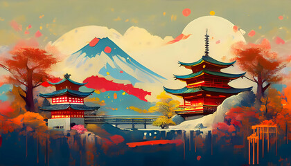 Abstract illustration painting for Japan New Year on digital art concept, Generative AI.